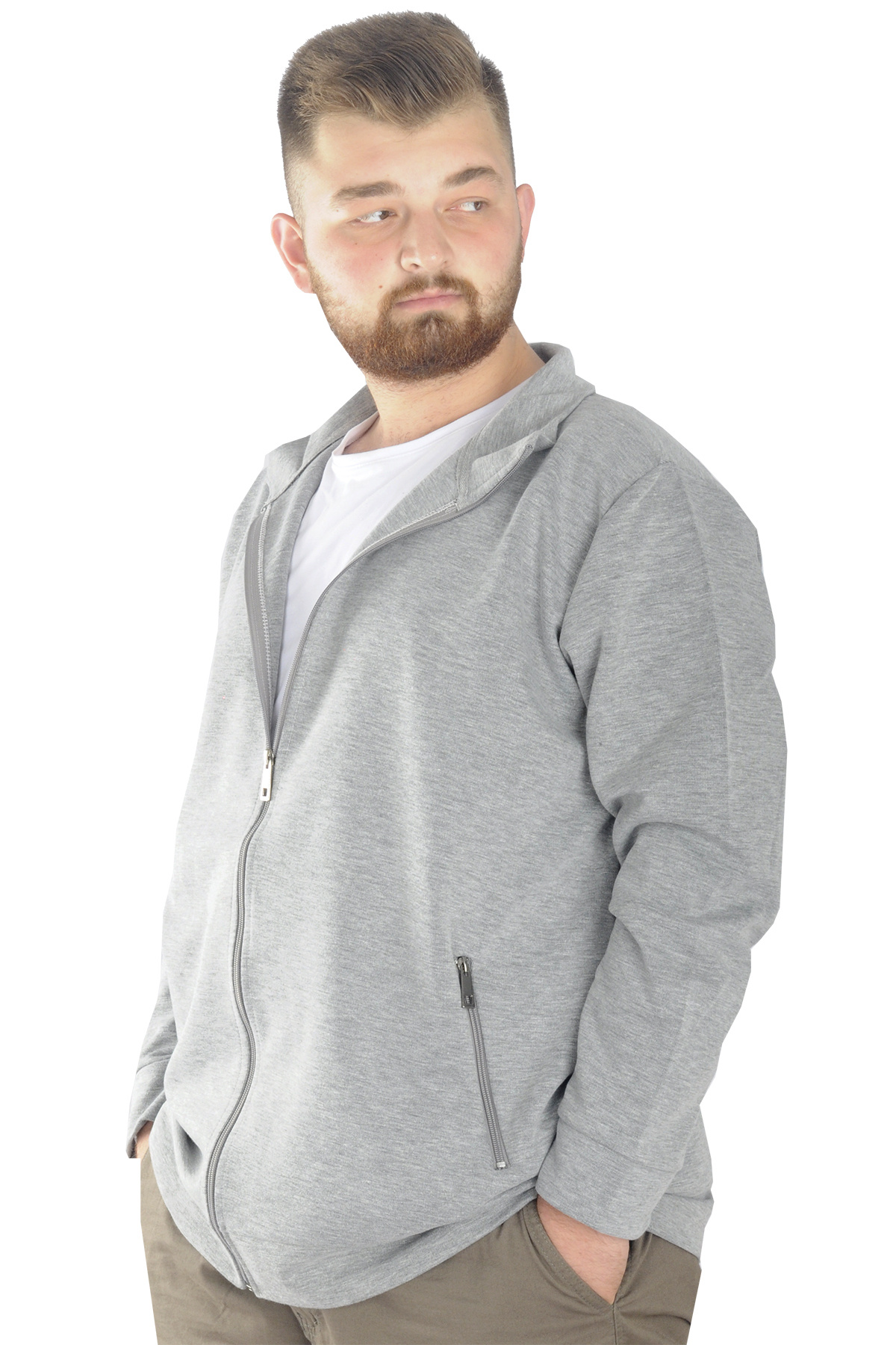 ModeXL Mode XL Buyuk Beden Erkek Hırka Fermuarlı Stell Dik Yaka 20571 Grimelanj görsel 6