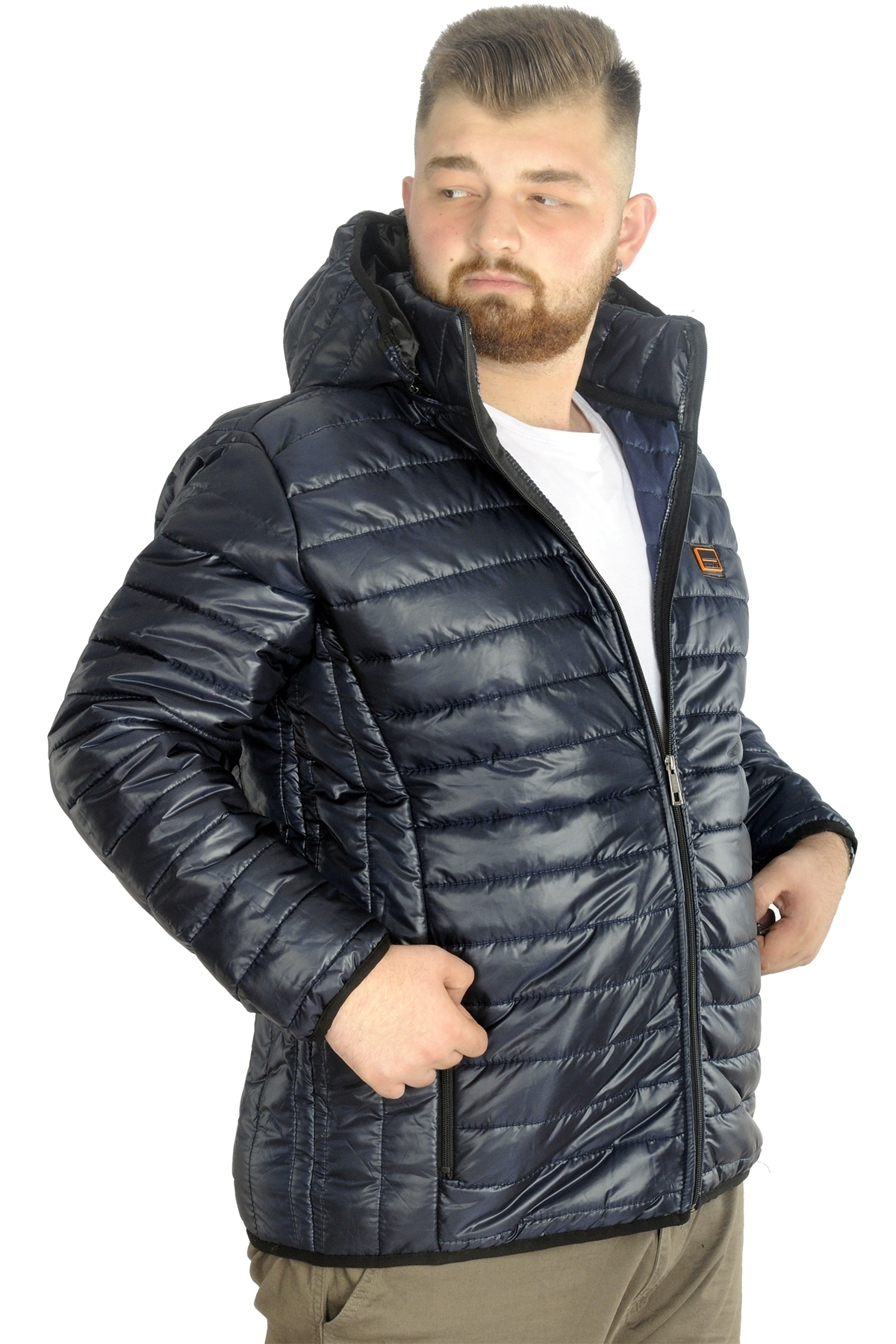 ModeXL Mode XL Büyük Beden Mont Kapitone Kapşonlu 22602 Lacivert görsel 6