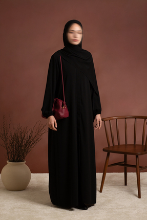 Lemaye Arya Ferace Tam Boy Fermuarlı Ferace - Siyah