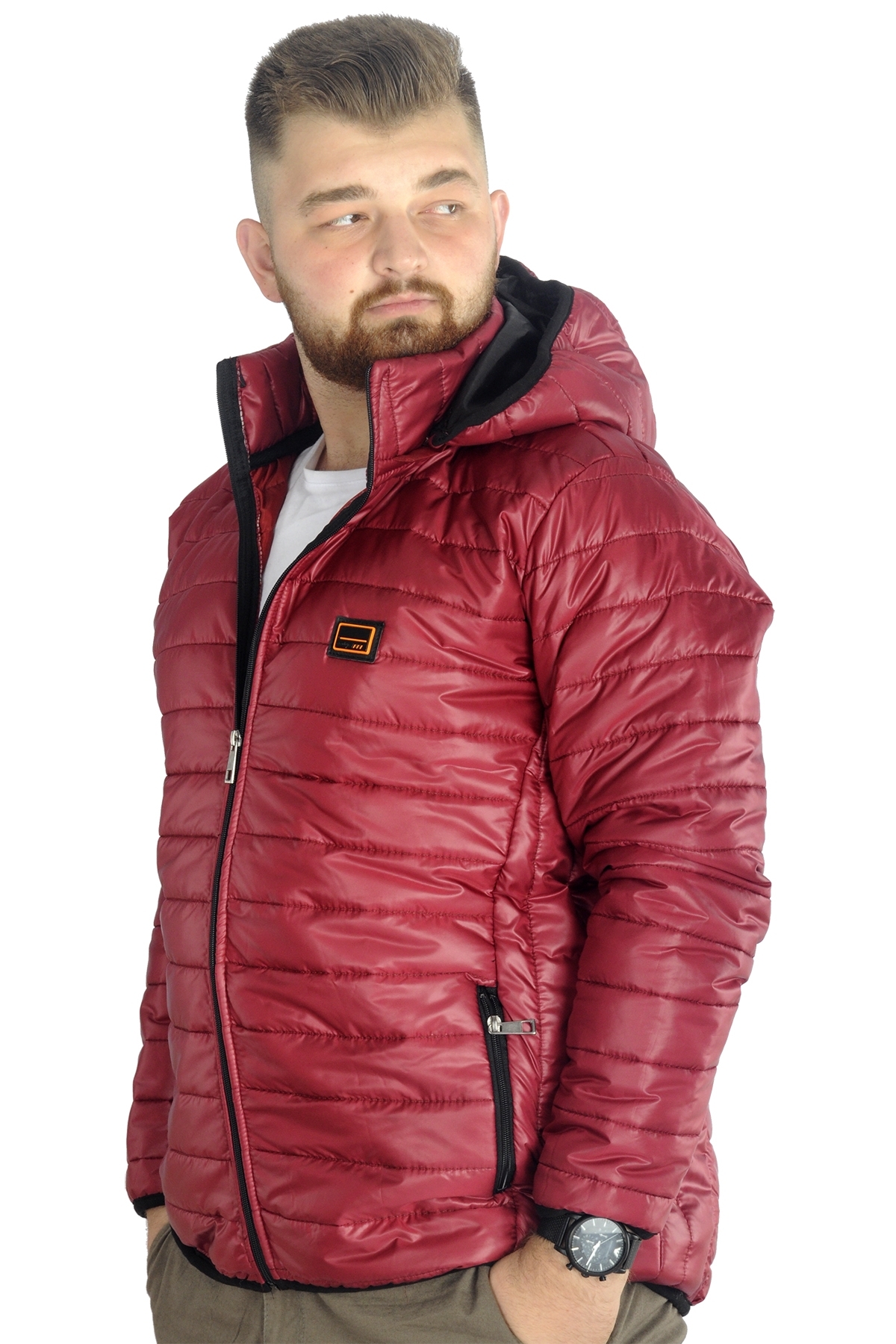 ModeXL Mode XL Büyük Beden Mont Kapitone Kapşonlu 22602 Bordo görsel 5
