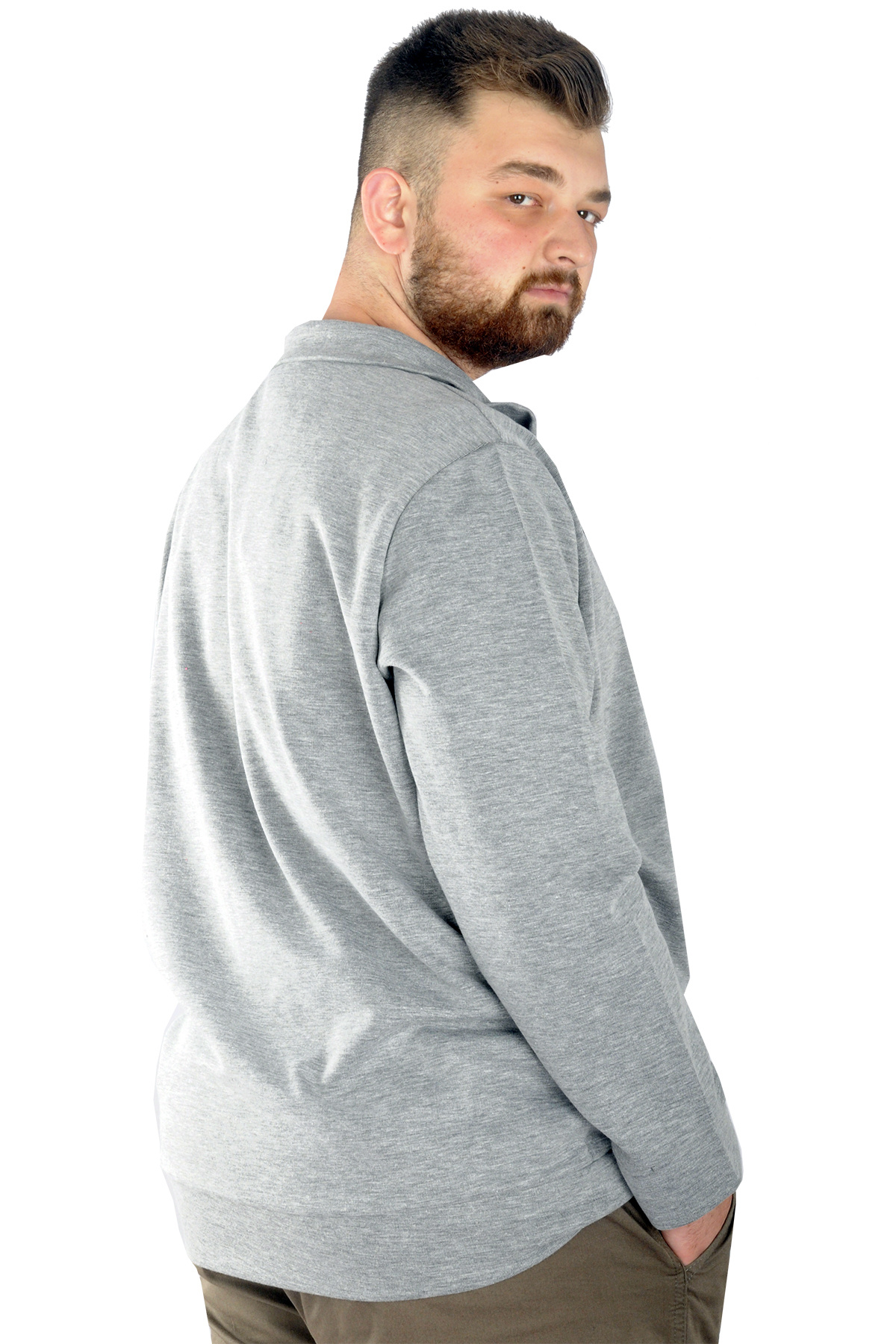 ModeXL Mode XL Buyuk Beden Erkek Hırka Fermuarlı Stell Dik Yaka 20571 Grimelanj görsel 8
