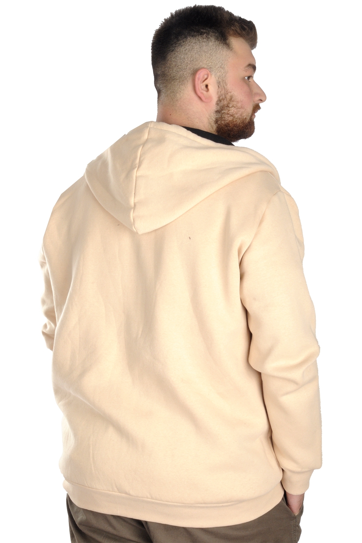 ModeXL Mode XL Erkek Sweat Kapşon Fermuarlı Keep On 22533 Bej görsel 6