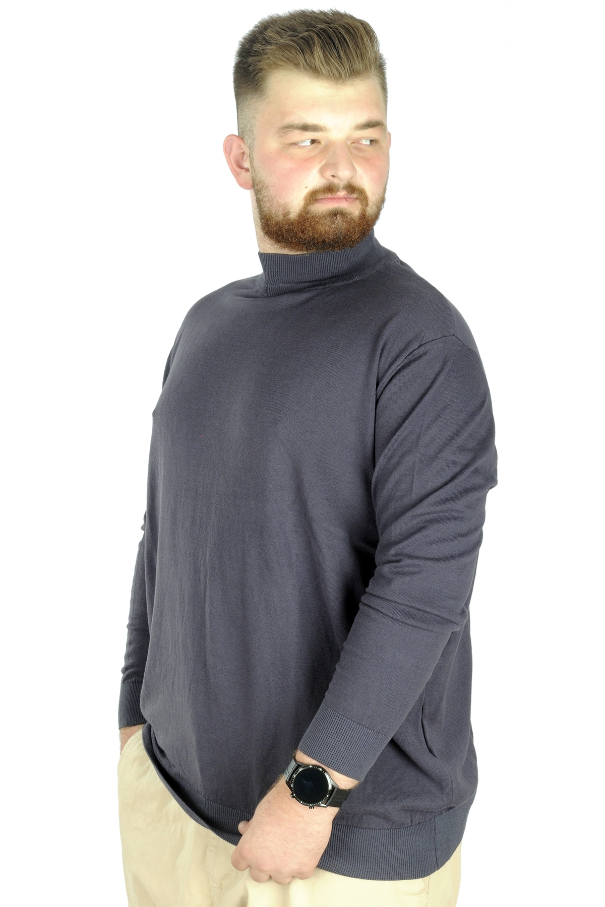 ModeXL Mode XL Büyük Beden Kazak Yarım Balıkçı 22208 Füme görsel 4