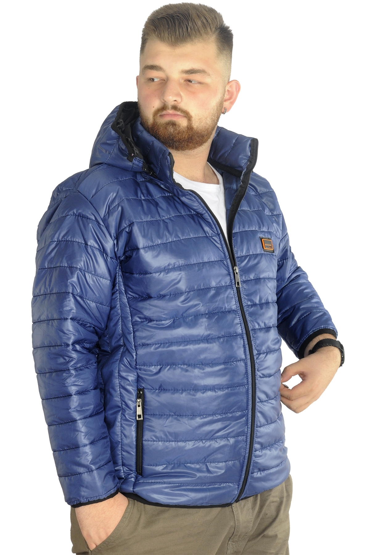 ModeXL Mode XL Büyük Beden Mont Kapitone Kapşonlu 22602 İndigo görsel 5