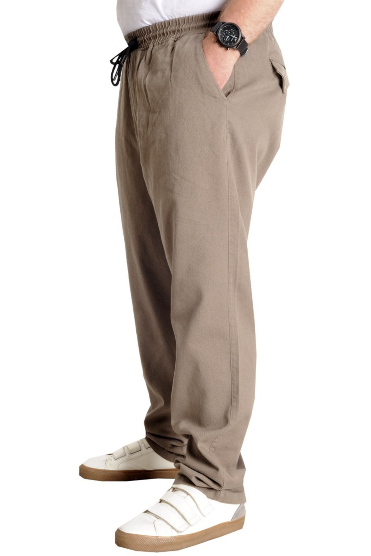 ModeXL Mode XL Büyük Beden Erkek Gabardin Kargo Jogger Pantolon Doğa 21928 Bej görsel 6
