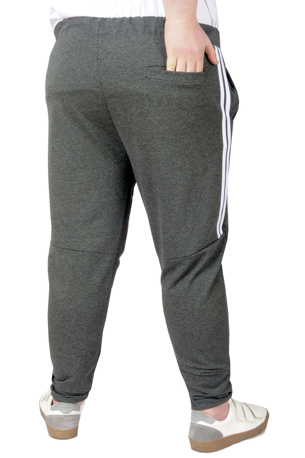 ModeXL Mode XL Büyük Beden Eşofman Altı DarPaça Stripe 22509 Antramelanj görsel 4