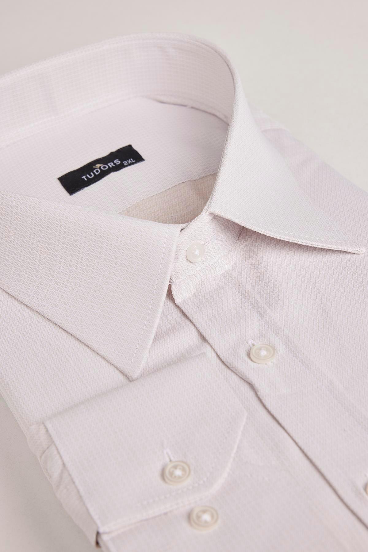 تودورز پیراهن مردانه آستین بلند سایز بزرگ طرح Easy Iron Tie-Wear نخی بافت‌دار بژ