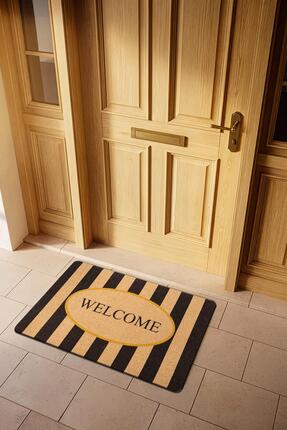 Cotto Home CocoJoy PJ002A Welcome Desenli Çizgili Kalın Kaymaz Taban Nem Alıc...