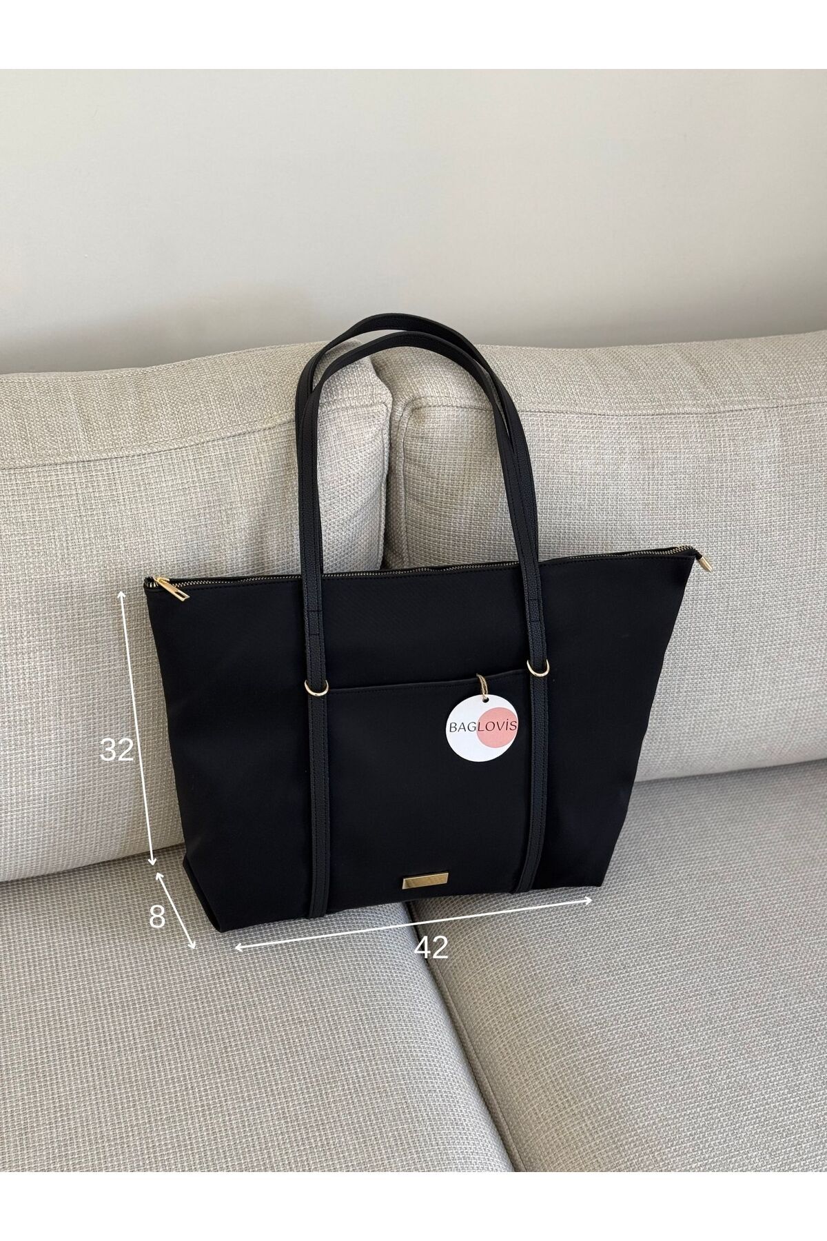BAGLOVİS  ASKILARI HALKA DETAYLI BÜYÜK SİYAH KADIN OMUZ ÇANTASI EN42 BOY32 - Görsel 6