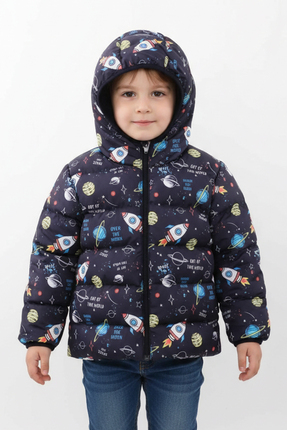 Genel Markalar Erkek Çocuk Iç Polarlı Kapüşonlu Roket Desen Digital Baskılı K...