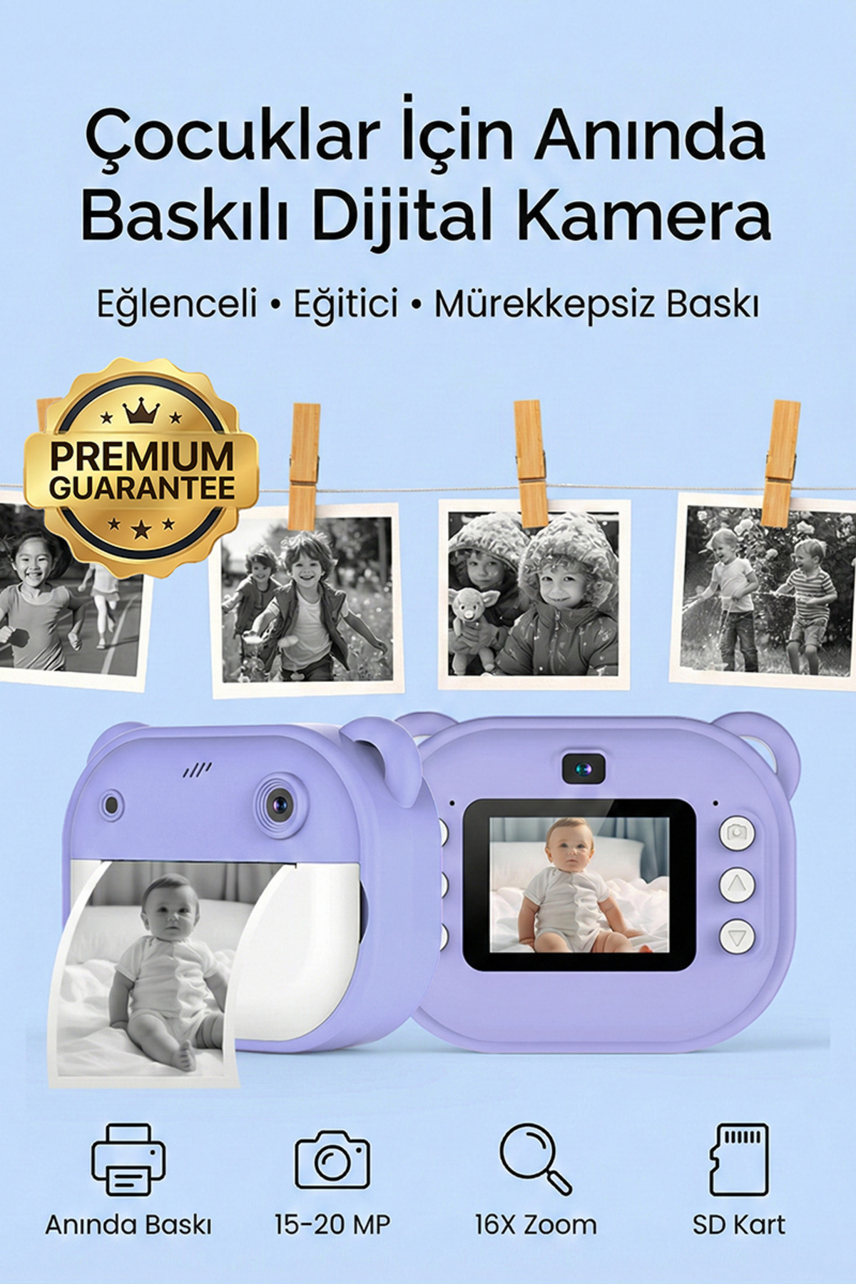 C10 Kids Camera – HD Screen, Thermal Label and Photo Printing, PURPLE