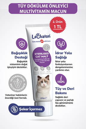 LeChaton Pet Care Kısırlaştırılmış Kedilere Özel Multivitaminli Malt Macun - ...