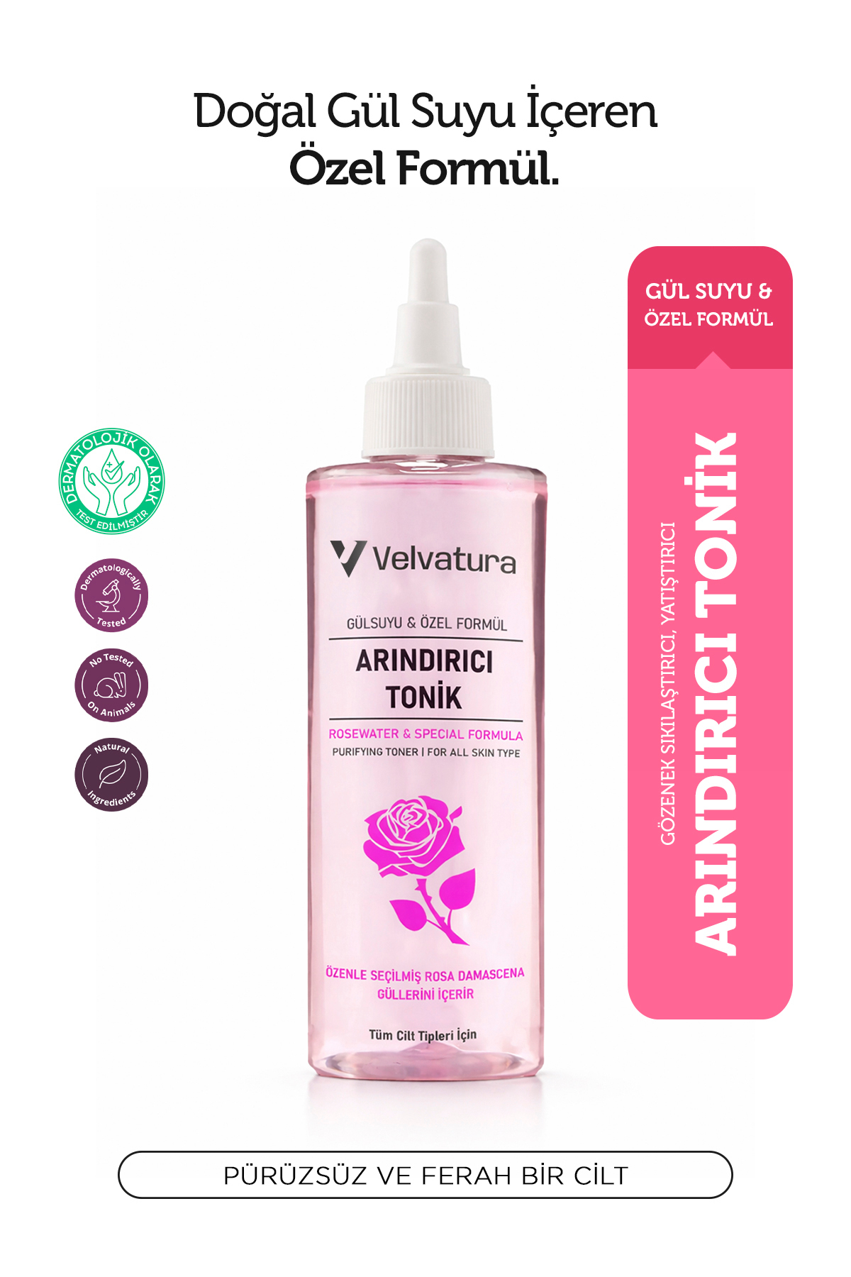 Velvatura Gül Suyu Tonik Arındırıcı Aydınlatıcı Ve Gözenek Sıkılaştırıcı Leke Karşıtı Tonik 190 ml — gulsuyutonik