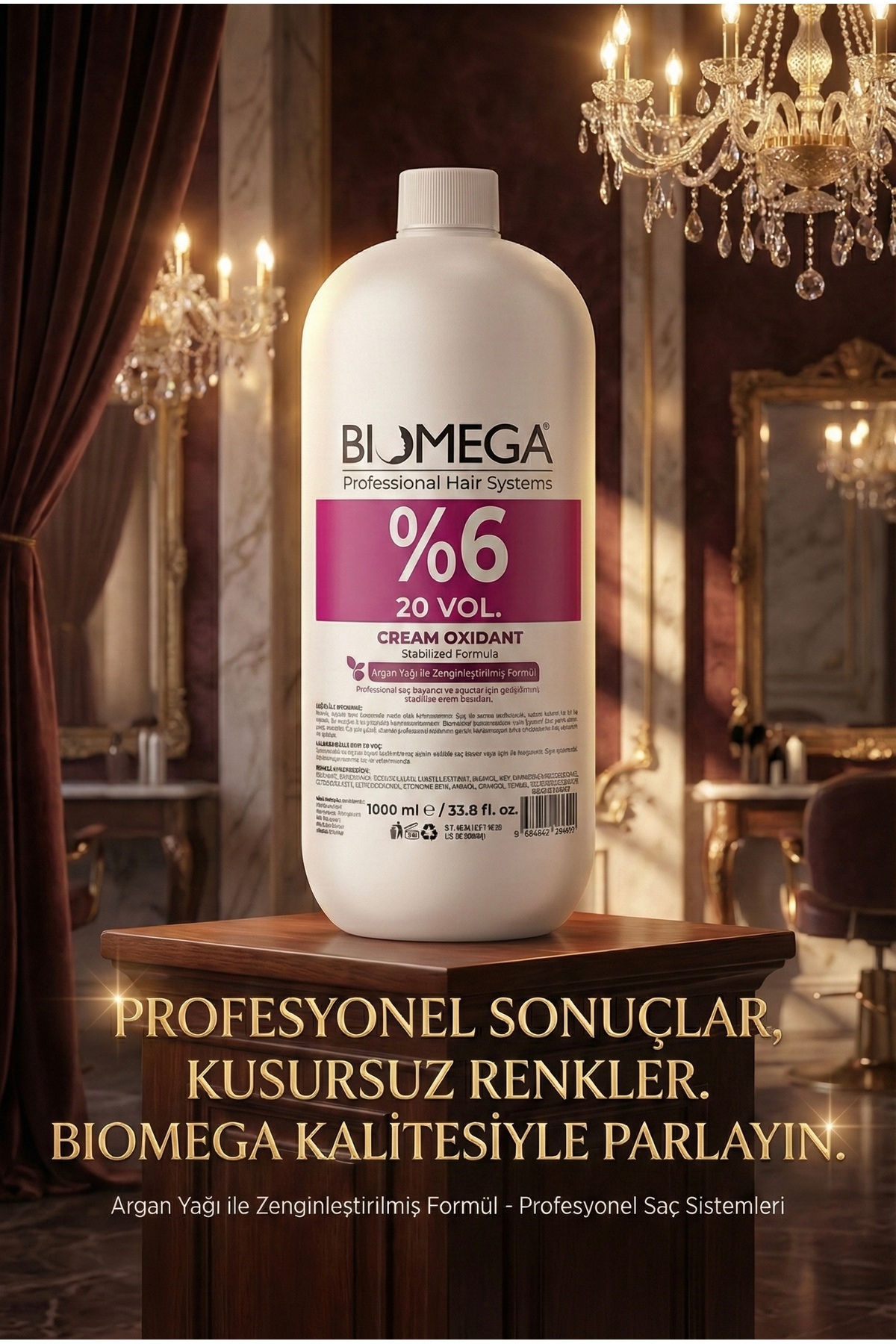 BIOMEGA Professional %6 (20 Vol) Argan Yağlı Oksidan Krem – Tüm Saç Boyaları ile Uyumlu – 1 L — 1lt