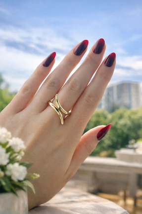 Glowy&Co. Wave 14K Altın Rengi Kararmaz Çelik Minimal Ayarlanabilir Yüzük