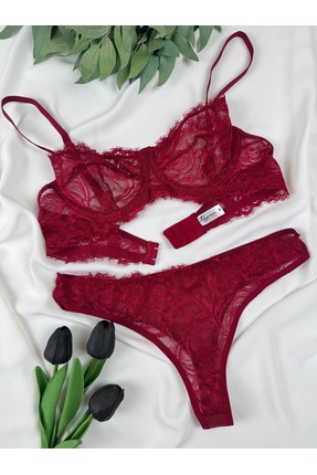 ROZENİN LINGERIE Sevgililer Günü Özel Bordo Soft Dantelli Bralet Takım