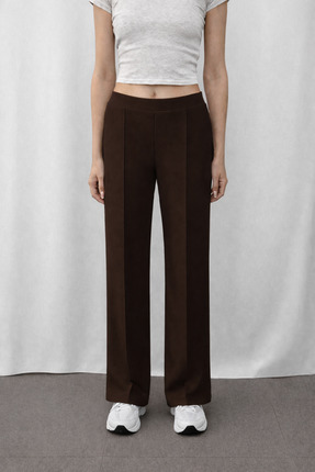 olleo studio Kadın Kahverengi Modal Kumaş Geniş Paça Eşofman Altı