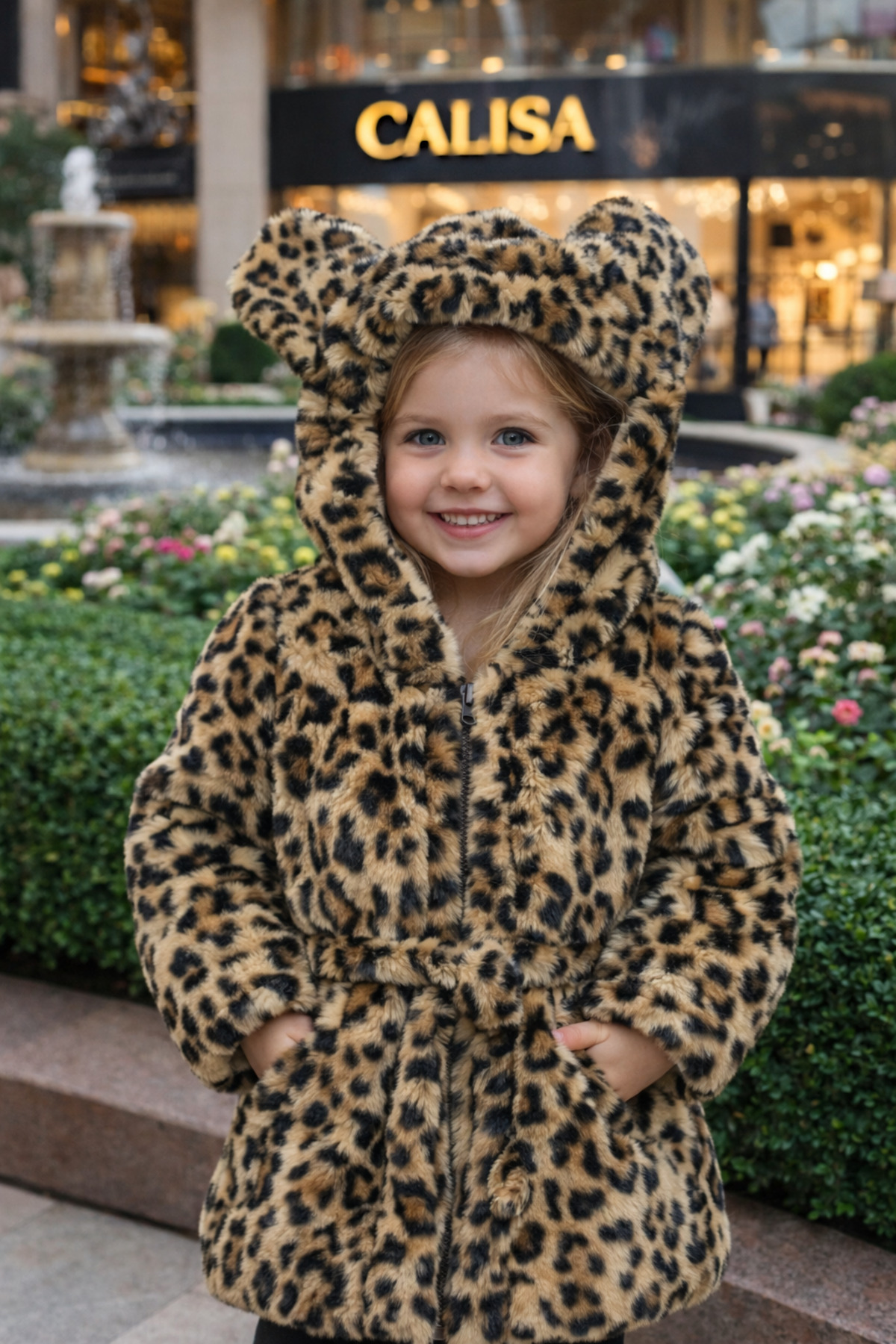 Calisa Kız Çocuk Leopar Desenli Peluş Kürk Mont Kaban fotoğrafı 6 (önizleme)