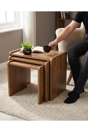hey modüler mobilya Lara Zigon Sehpa 3'lü Zigon Sehpa Yan Sehpa Ceviz