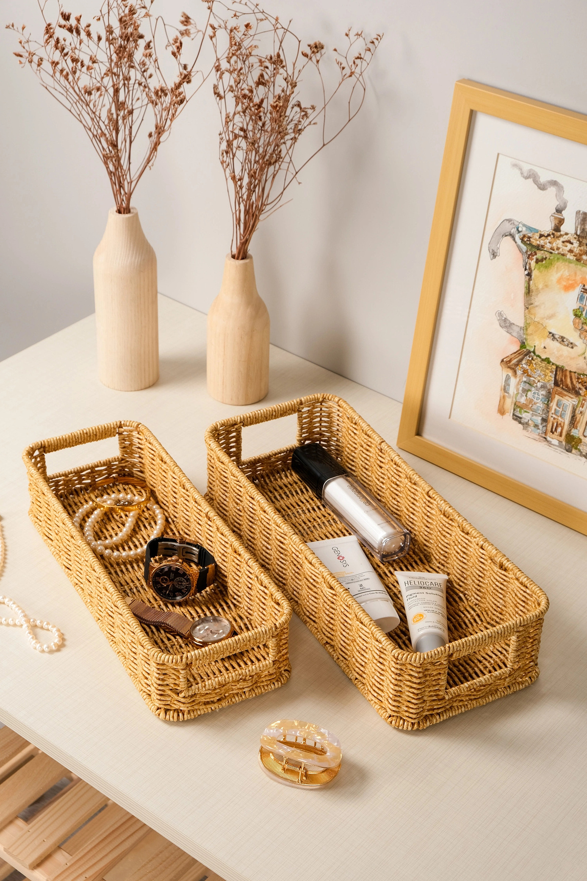 Gigi- 2pcs Rattan Storage Box,Organizer, Organizer, Jewelry Box Set