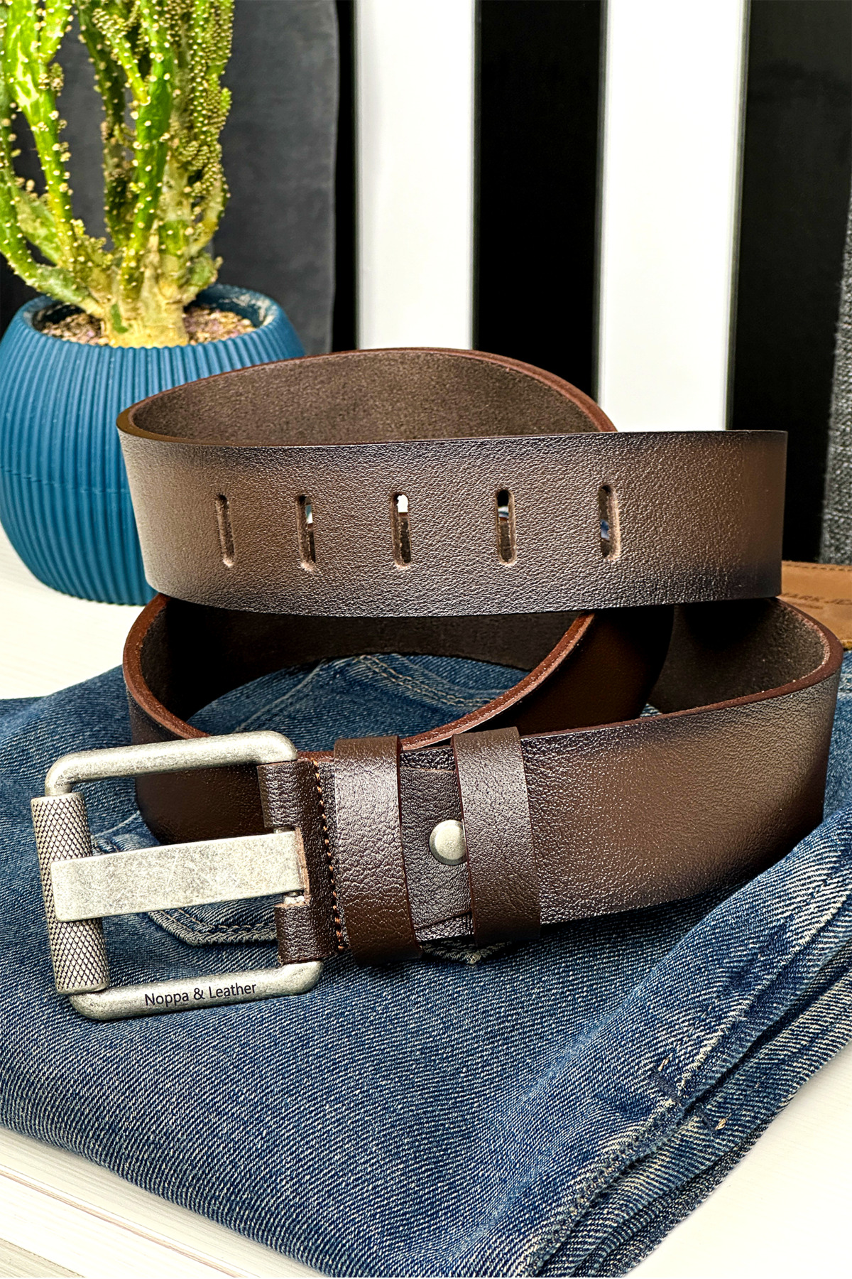 debbah  Özel Yapım Hakiki Deri Erkek Kot Kemeri 4.5CM Ekstra Kalın 4MM İtalyan Spor Kemer - Görsel 8