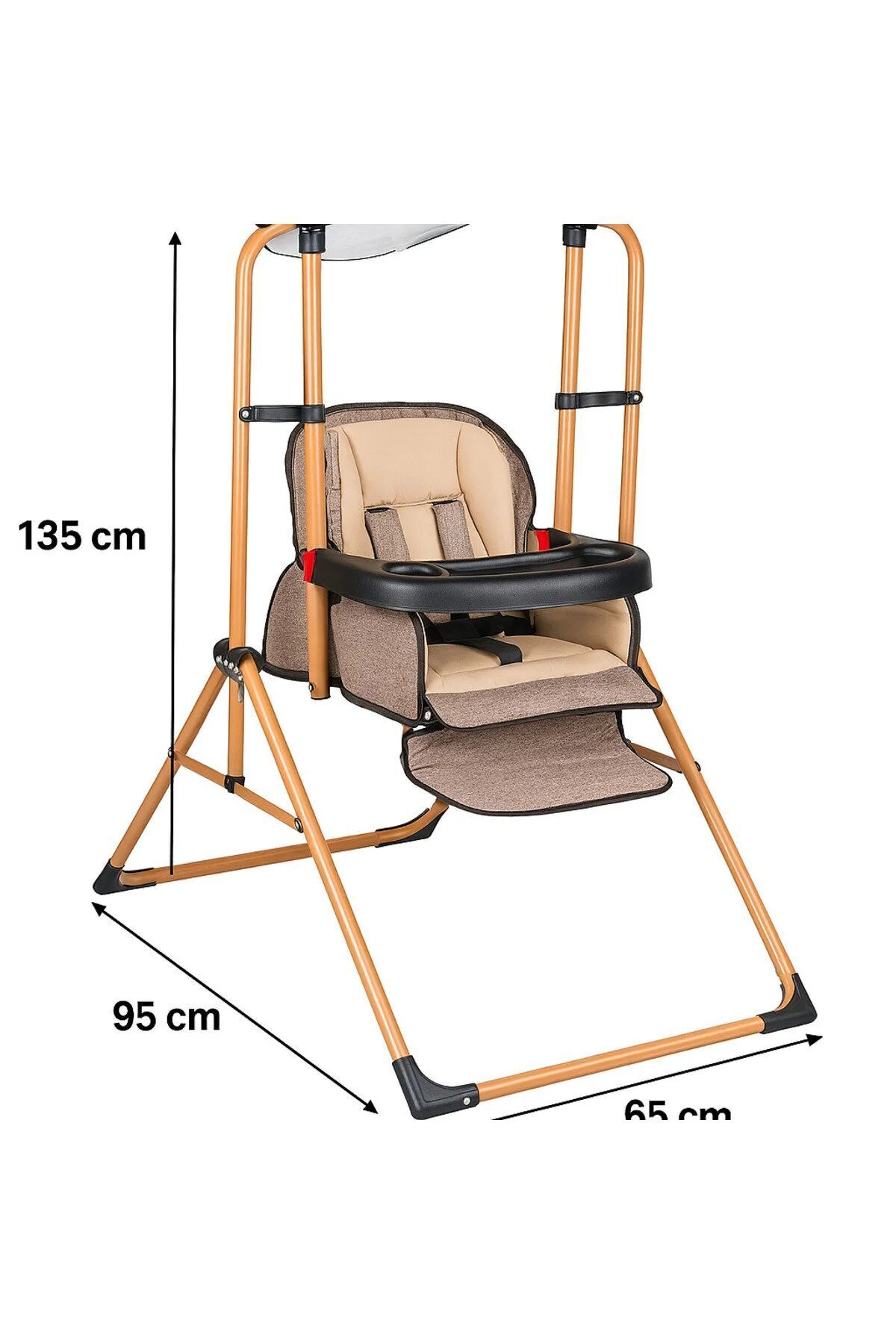 TURHAN BEBE Tam Yatarlı Tenteli Mama Tablalı Keten Kumaş Ev Tipi Gold Salıncaklı & Mama Sandalyesi fotoğrafı 5 (önizleme)