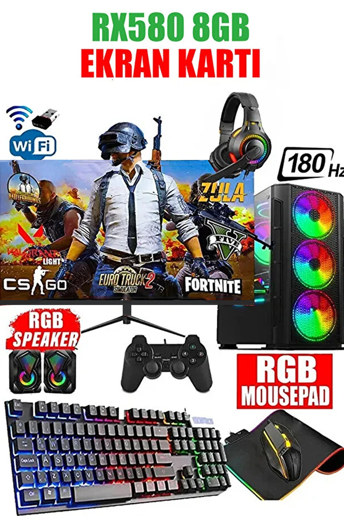 DMC N259 (PUBG,GTA 5) I7 2600,16GB RAM,512GB SSD,8GB RX580,24''180hz Oyuncu Masaüstü Bilgisayar