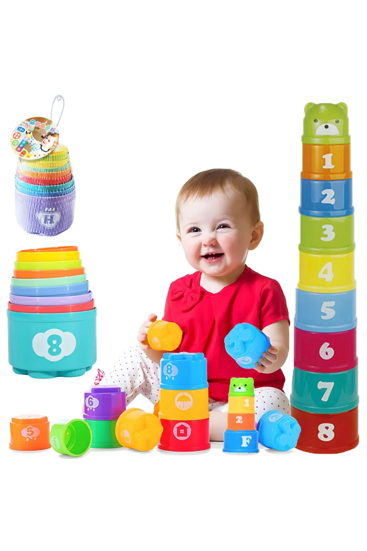 Choice Stacking Cups Game Kids Fun Number Letters Stacking Cup Montessori Sen...