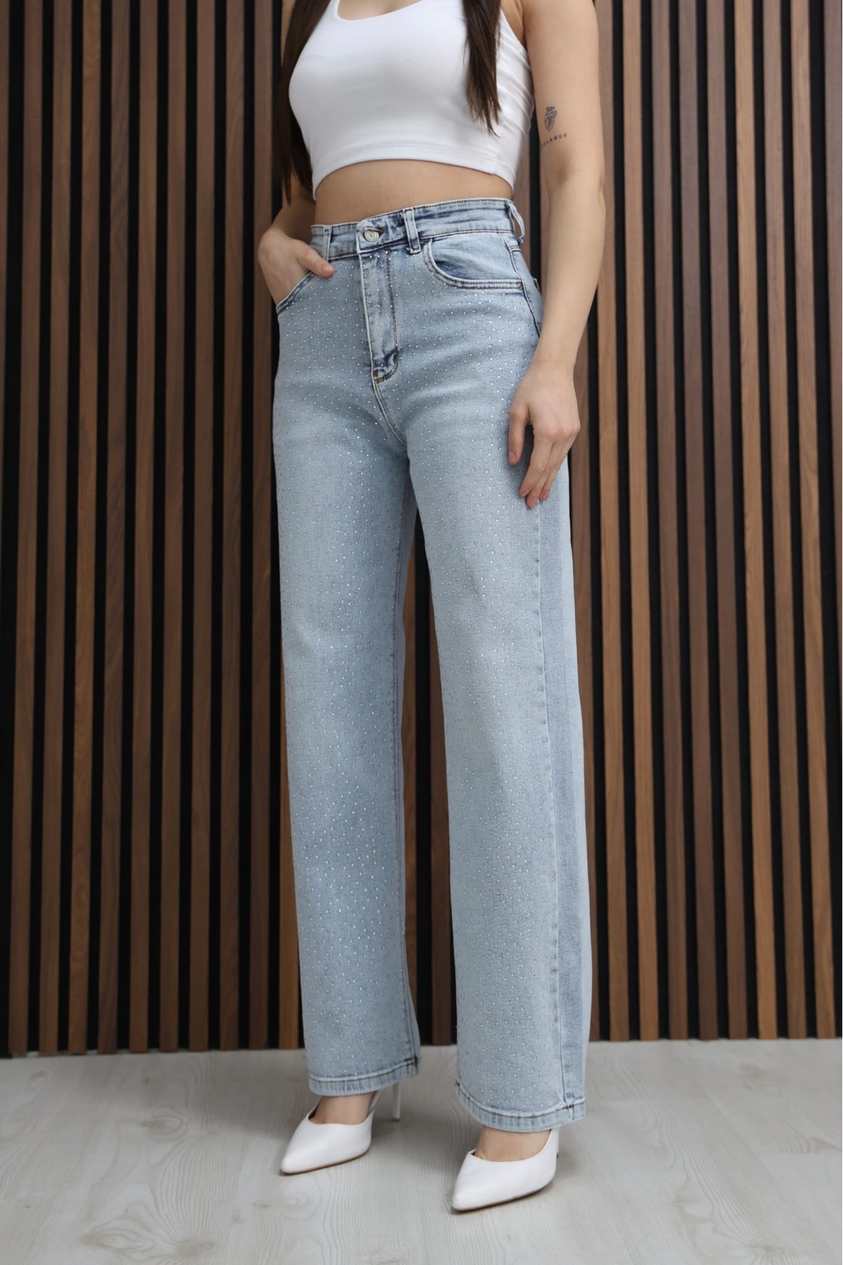 ESPY LIFE  Bolpaça Açık Mavi Karyıkama Ön Taş Detaylı - Görsel 4