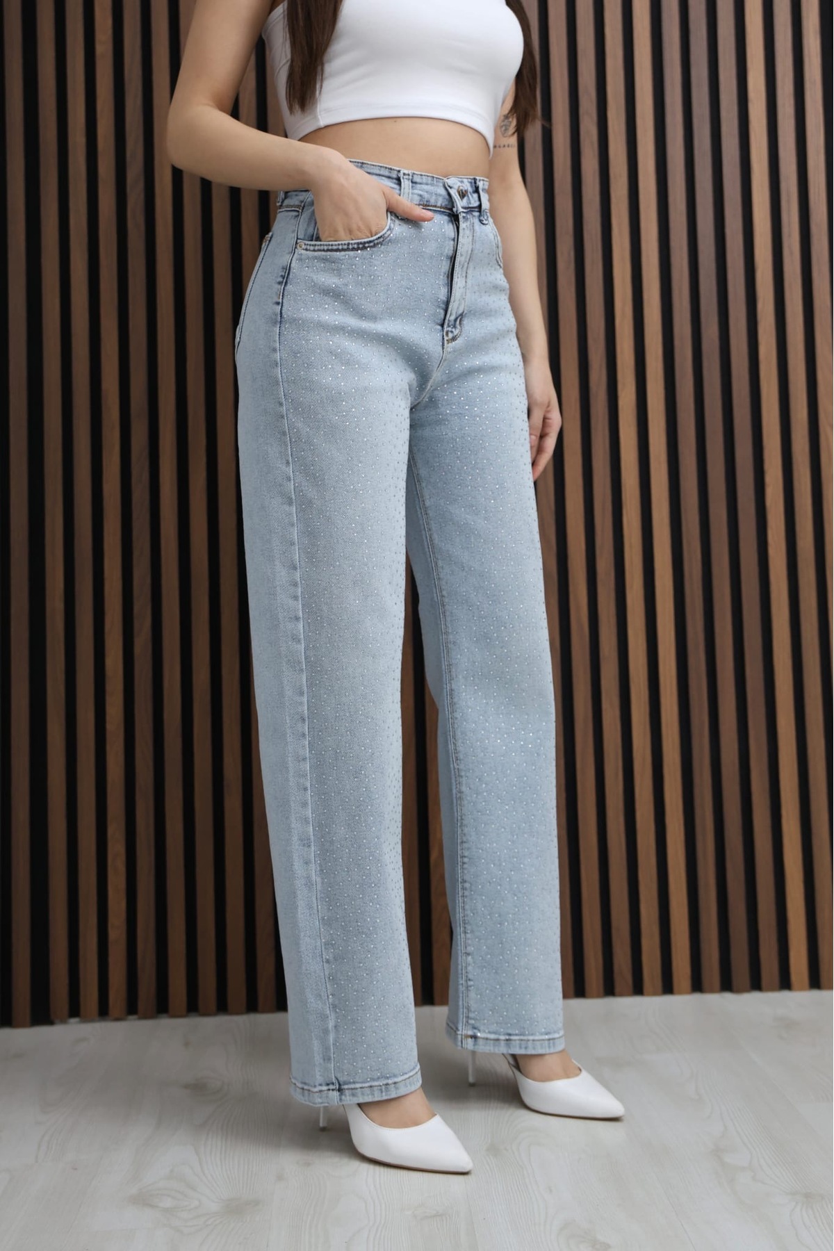 ESPY LIFE  Bolpaça Açık Mavi Karyıkama Ön Taş Detaylı - Görsel 6