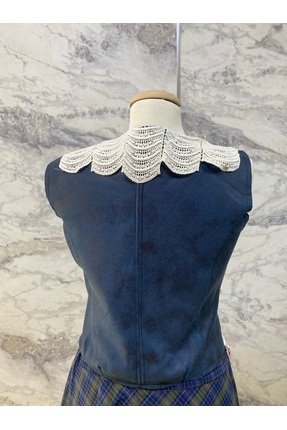 burçin orhon Dantelli Suni Deri Yelek