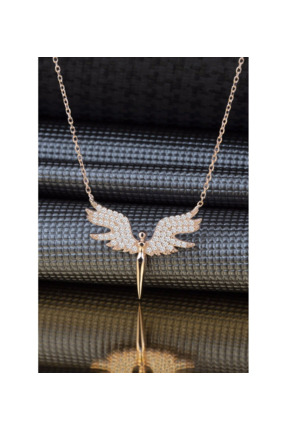 Karşıyaka Bijuteri Altın Renk Mikail Meleği Kanatlı Beyaz Taşlı Zirkon Kolye ...