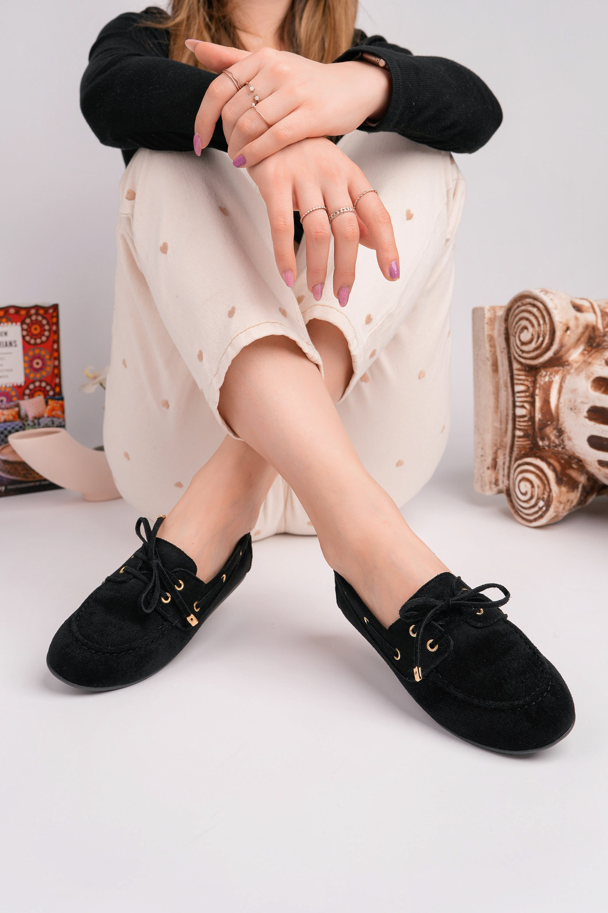 ROSETTE  Kadın SİYAH Dana Süet Loafer Günlük Babet Ayakkabı