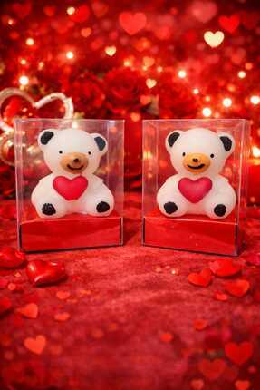 RASHA COLLECTION 2'Li Ayıcıklı Kalpli Mum