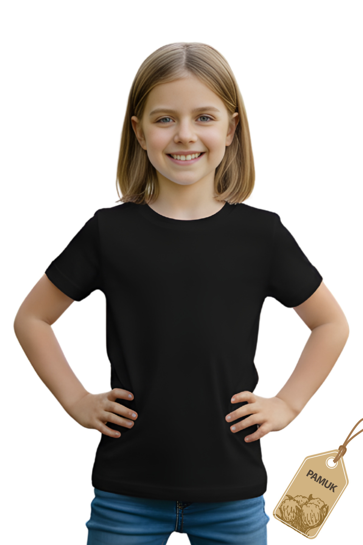 Siyah Unisex Çocuk Tişört - Pamuk Kısa Kollu Günlük Basic Çocuk T-Shirt
