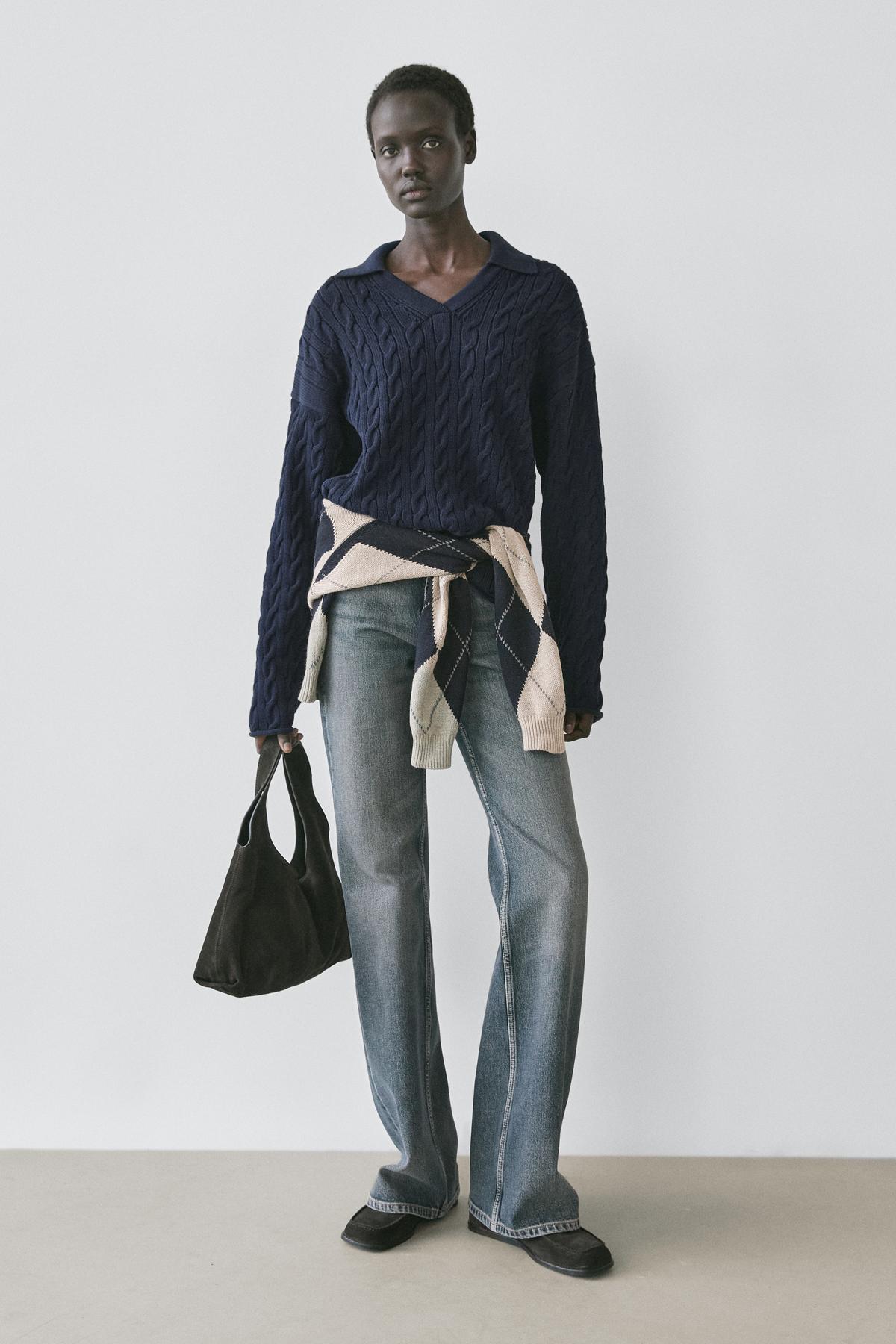 Massimo Dutti  Pamuk karışımlı polo yaka triko kazak
