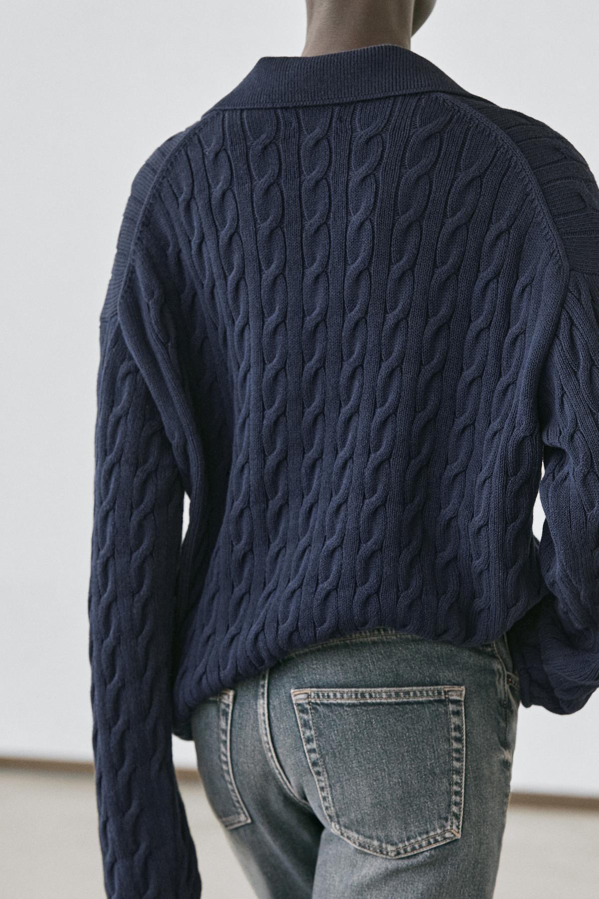 Massimo Dutti  Pamuk karışımlı polo yaka triko kazak - Görsel 3