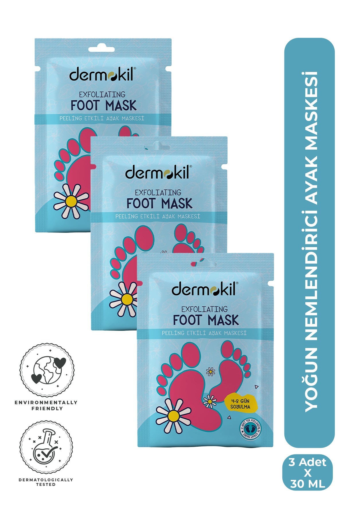 Dermokil Peeling Etkili Çorap Tipi Soyulabilir Ayak Maskesi 30 ml x 3 Adet