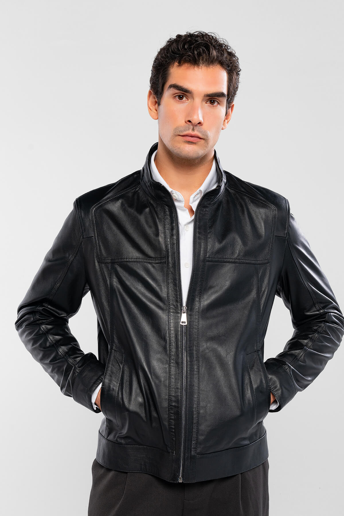 Tamer Tanca  Erkek Hakiki Deri Siyah Deri Mont - Görsel 4