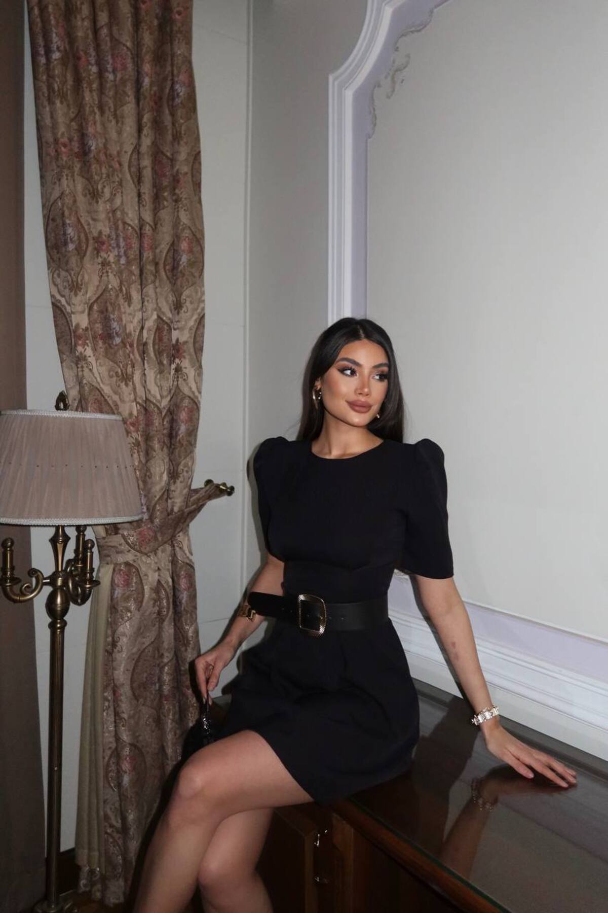 KECHİ WOMAN Double Fabric Princess Sleeve Belted Dress