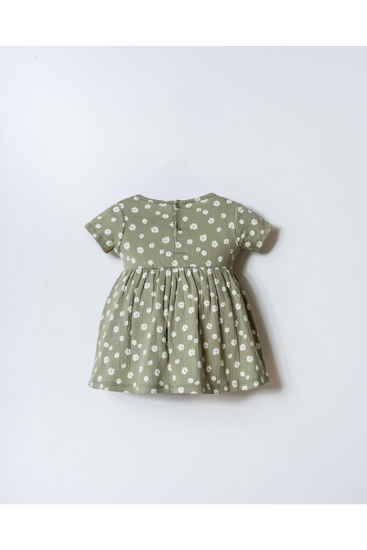 U.S. Polo Assn. Kız Bebek Papatya Desenli Elbise Pamuk Süprem Kumaş Yuvarlak Yaka Günlük Elbise fotoğrafı 4 (önizleme)