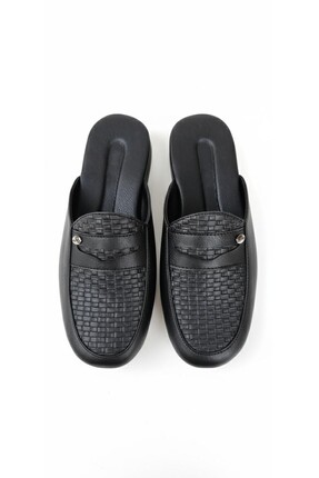 akix En Çok Tercih Edilen Hakiki Deri Ortopedik Erkek Siyah Damat Ev Terliği