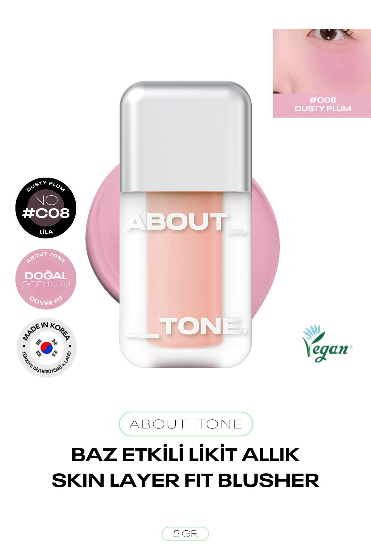 ABOUT TONE Kalıcı ve Doğal Likit Allık Skın Layer Fit Blusher — بنفش ABTSKINBLUSHER