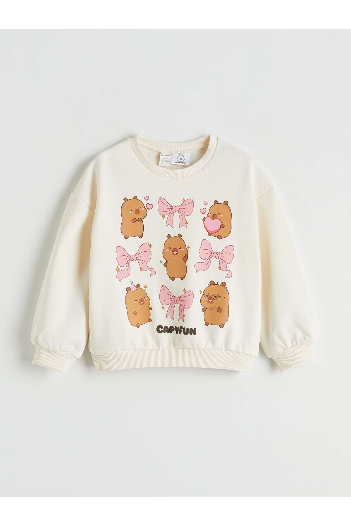 LC Waikiki Nevaa Collection Ekru Bisiklet Yaka Capyfun Baskılı Kız Çocuk Sweatshirt fotoğrafı 3 (önizleme)