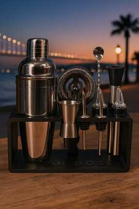 Bar Boss Professional Barware Standlı 10 Parça Kokteyl Hazırlama Seti Özel Seri