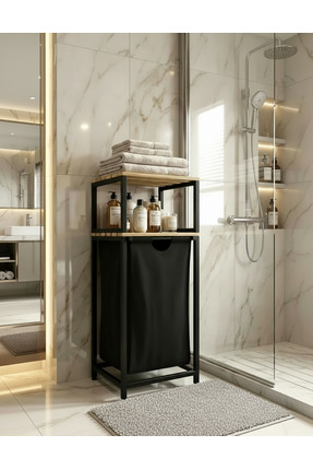 tridihome Ahşap Raflı Metal Çerçeveli Kirli Sepeti Çamaşır Sepeti Banyo Organ...