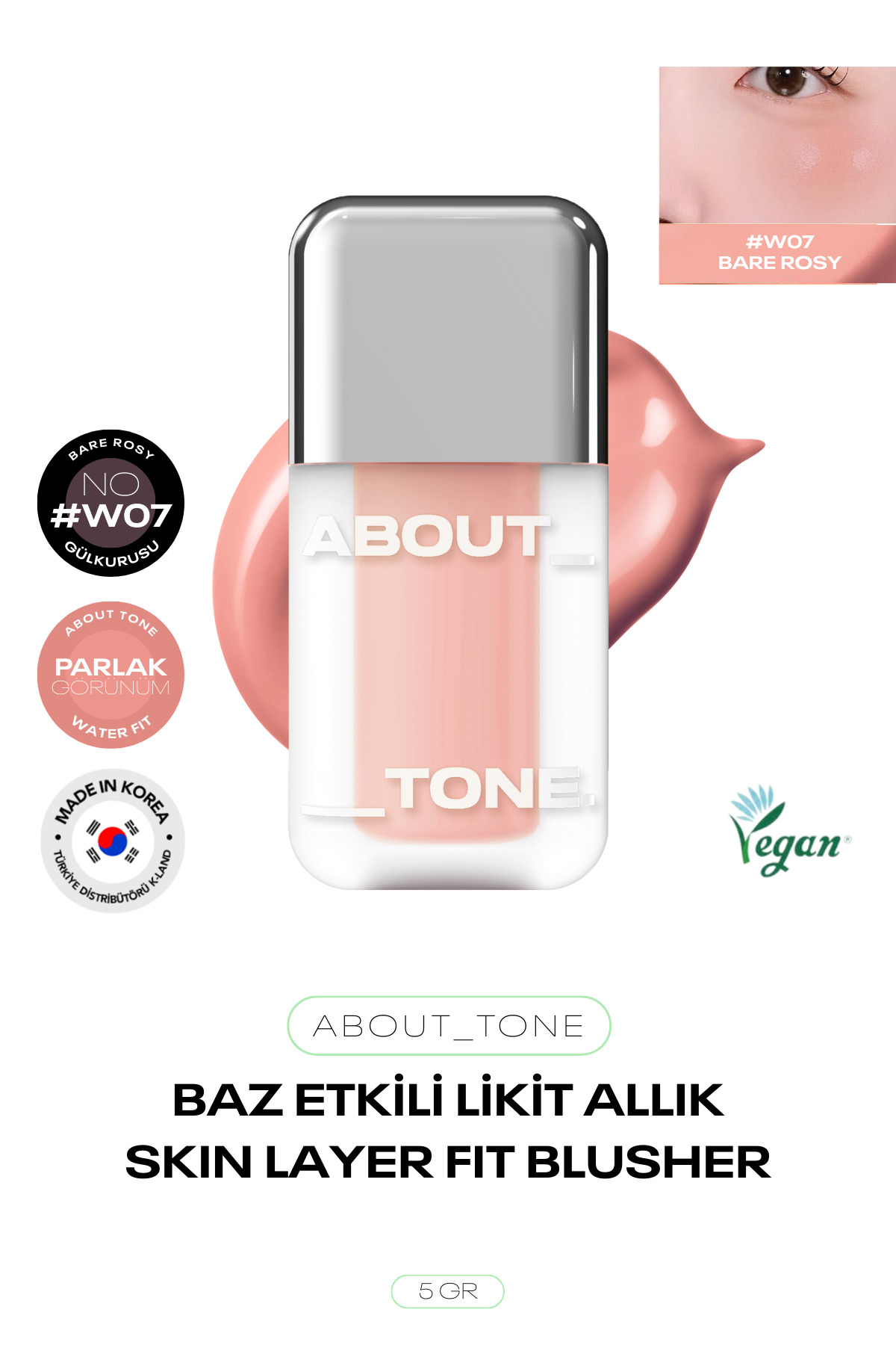 ABOUT TONE Kalıcı ve Doğal Likit Allık Skın Layer Fit Blusher — صورتی ABTSKINBLUSHER