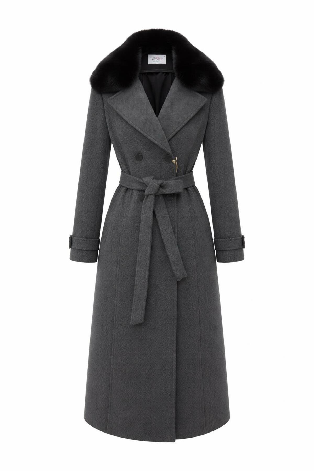 ESİN GİYİM  Asalet Serisi Çıkartılabilir Kürklü Kruvaze Kışlık Kaban