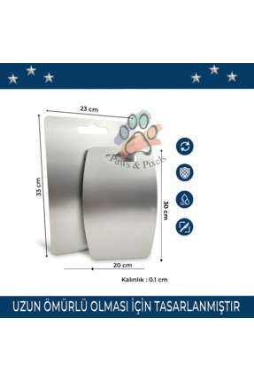 Paws & Pixels Paslanmaz Çelik Kesme Tahtası Seti 2 Parça - Premium SUS 304 Çi...