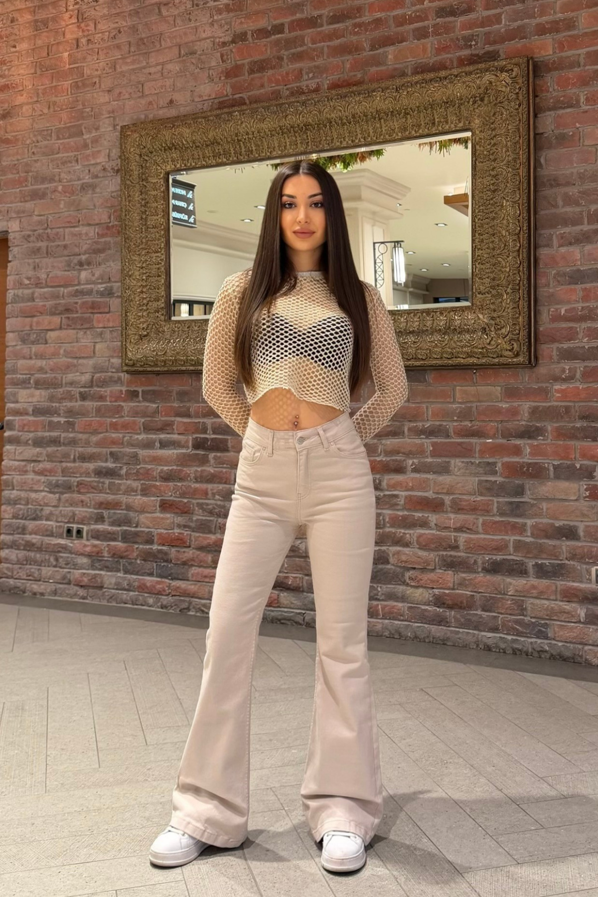 BİKELİFE  Kadın Yüksek Bel Likralı/Esnek İspanyol Paça Pantolon - Görsel 6